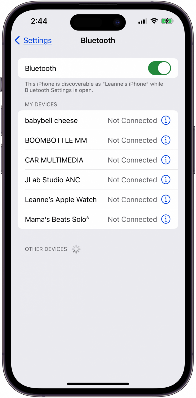 check iphone bluetooth devices under my devices