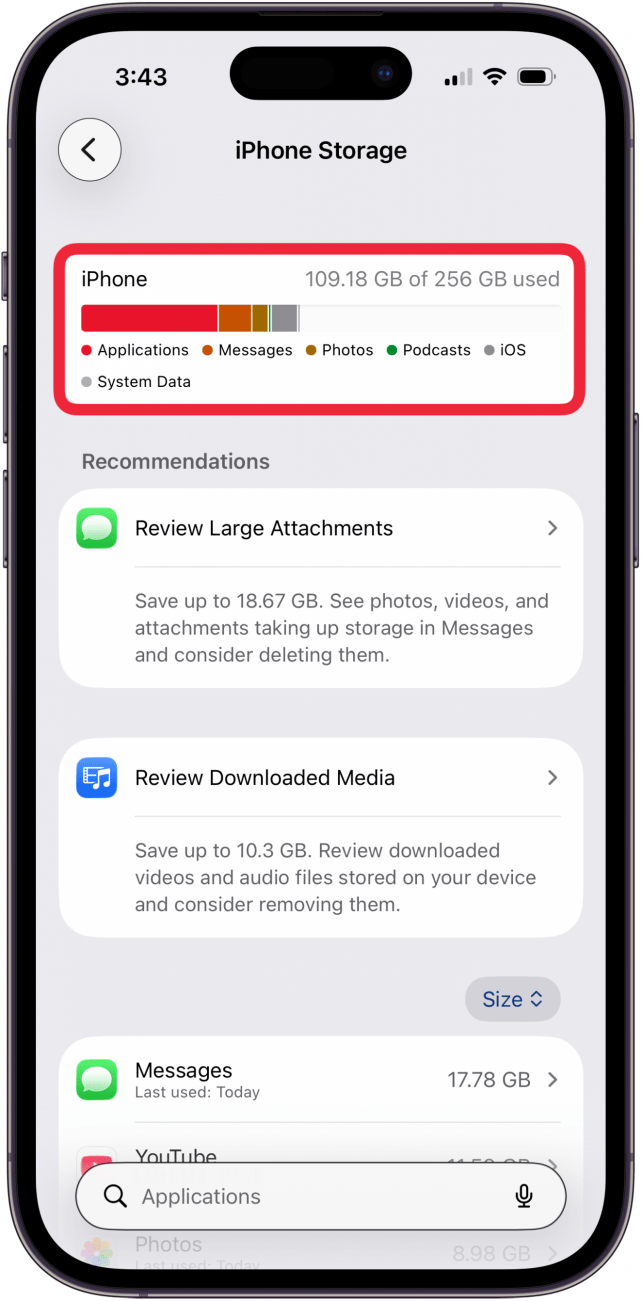 check iphone storage
