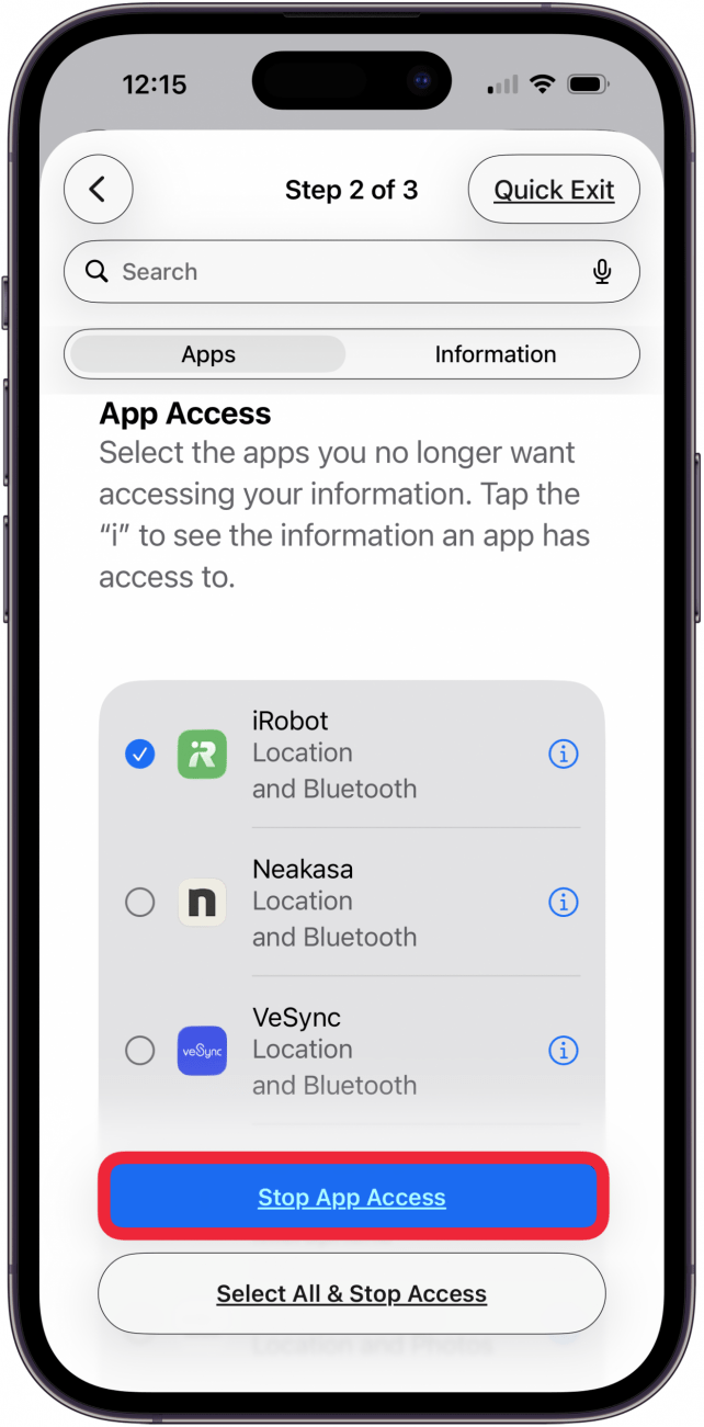 choose an app and tap stop app access choose an app and tap stop app access