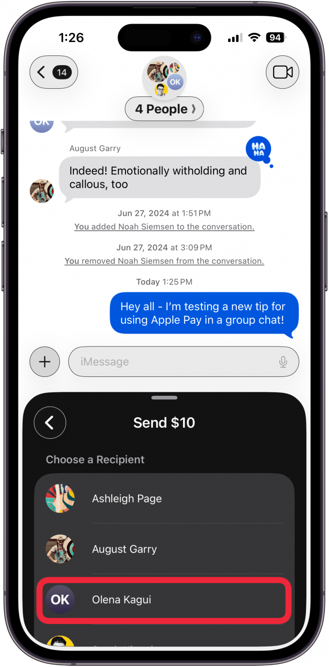 choose apple cash recipient