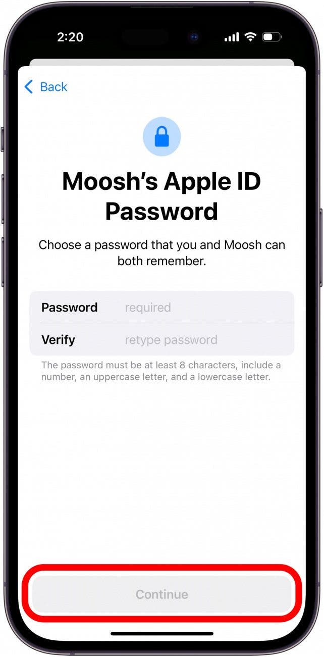 choose apple id password and continue