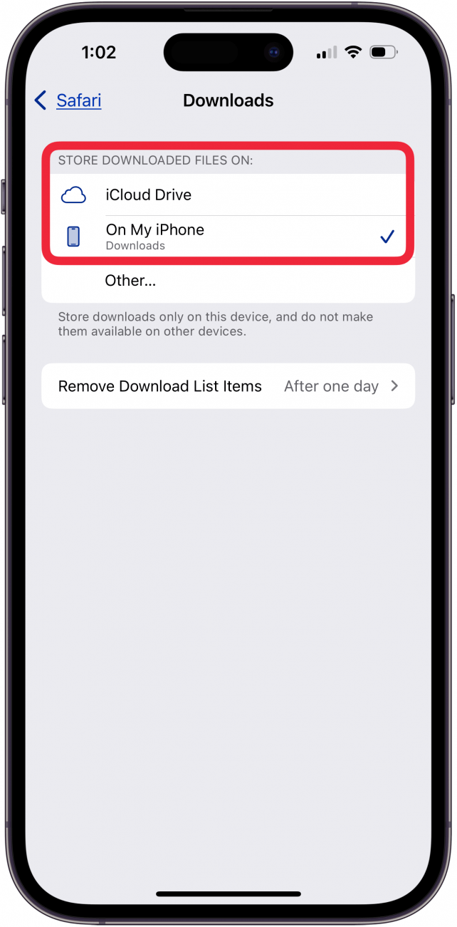 choose icloud drive or on my iphone