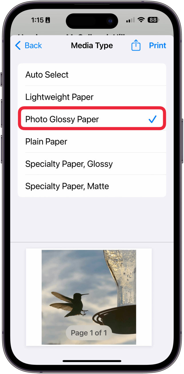 choose photo paper type