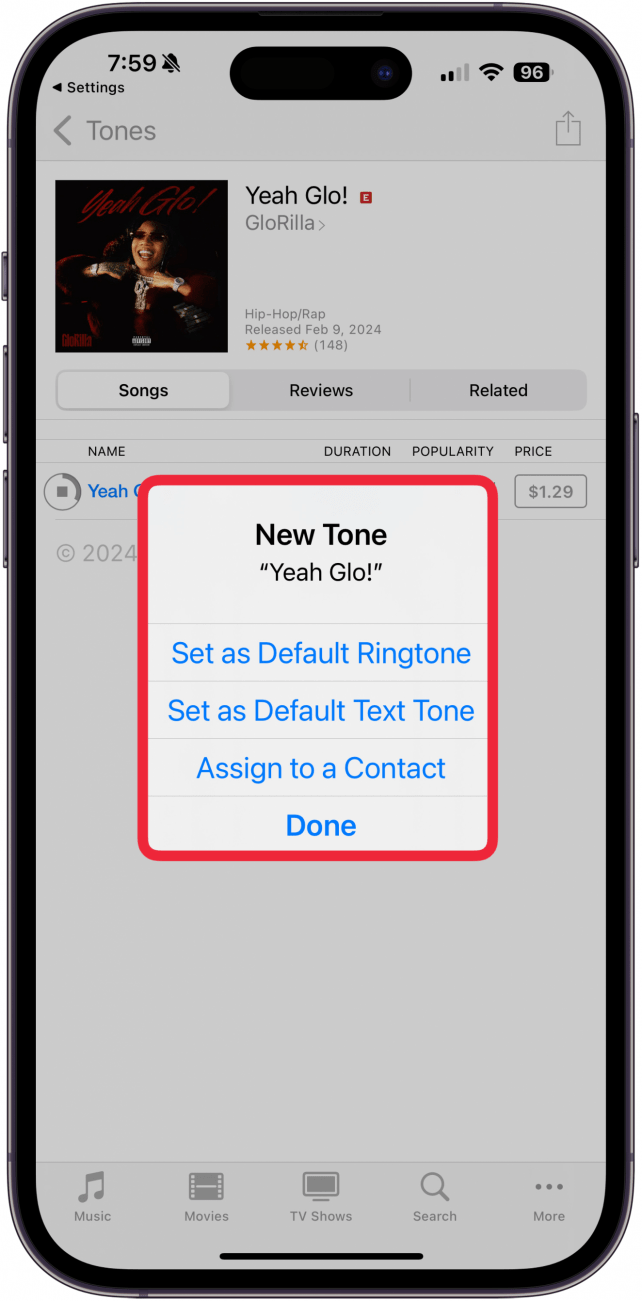 choose setting for custom text tone iphone