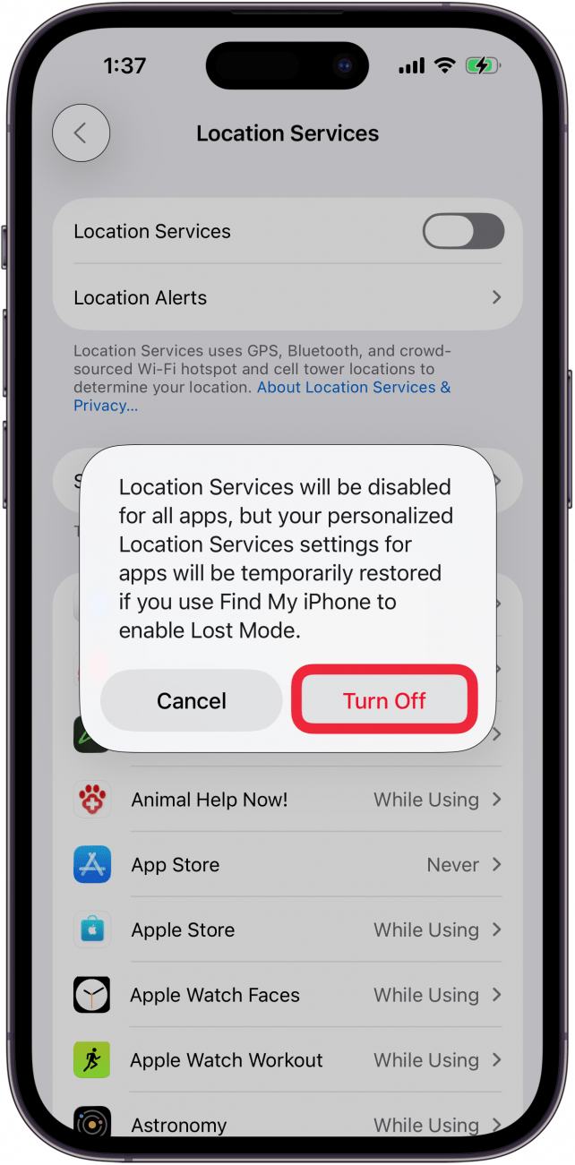 confirm turn off location services