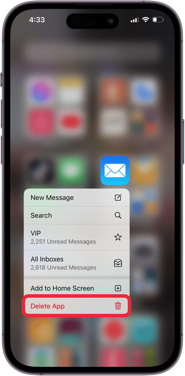 delete mail app and reinstall if email disappearing from iphone