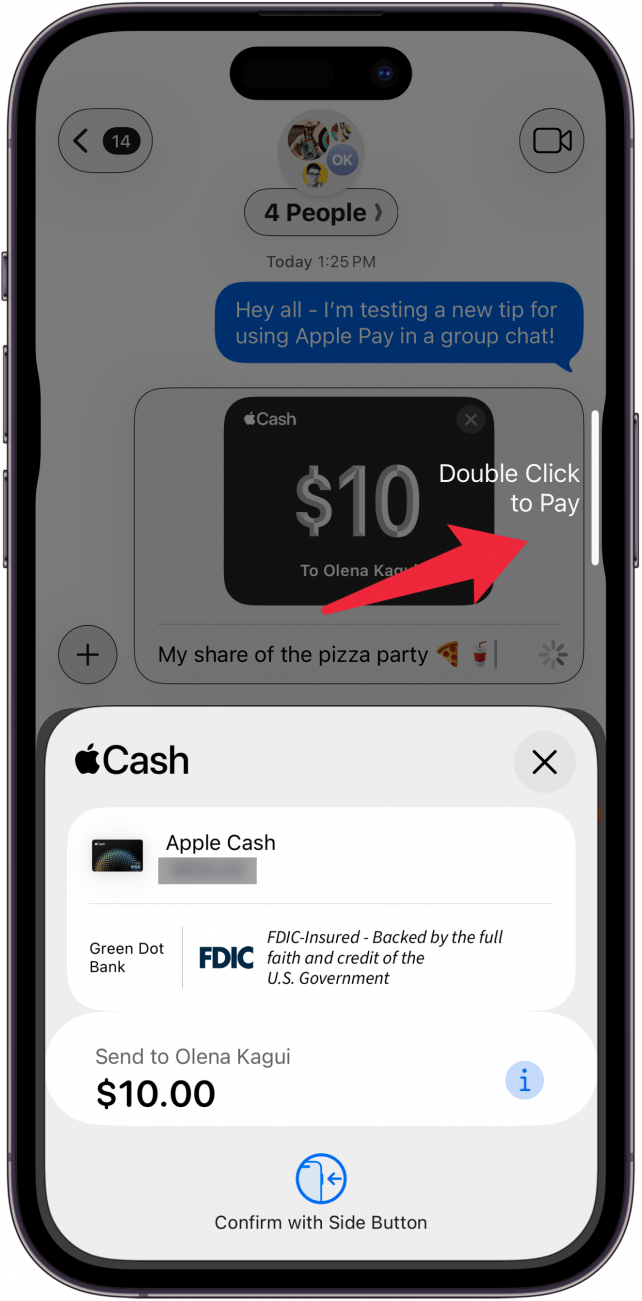 double click to confirm apple cash payment