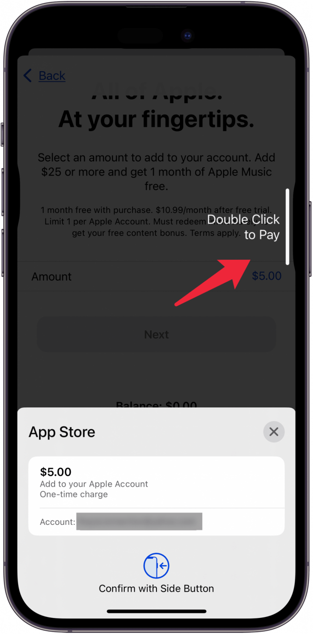 double click to confirm your payment