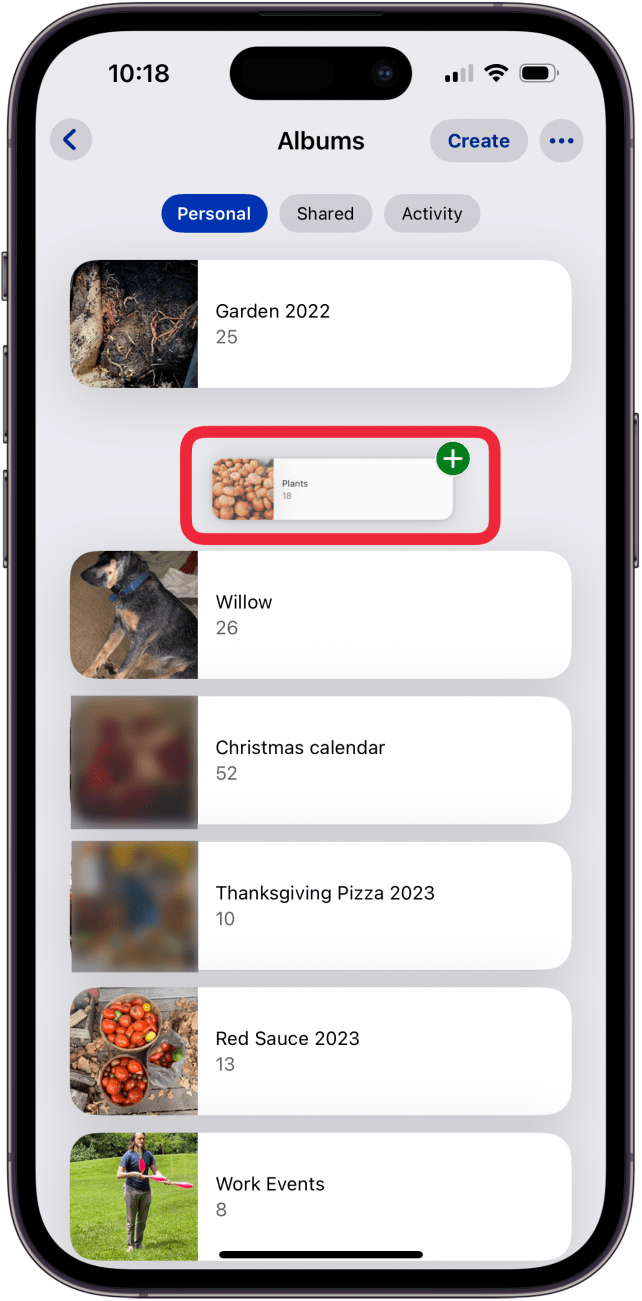 drag and drop to rearrange albums on iphone