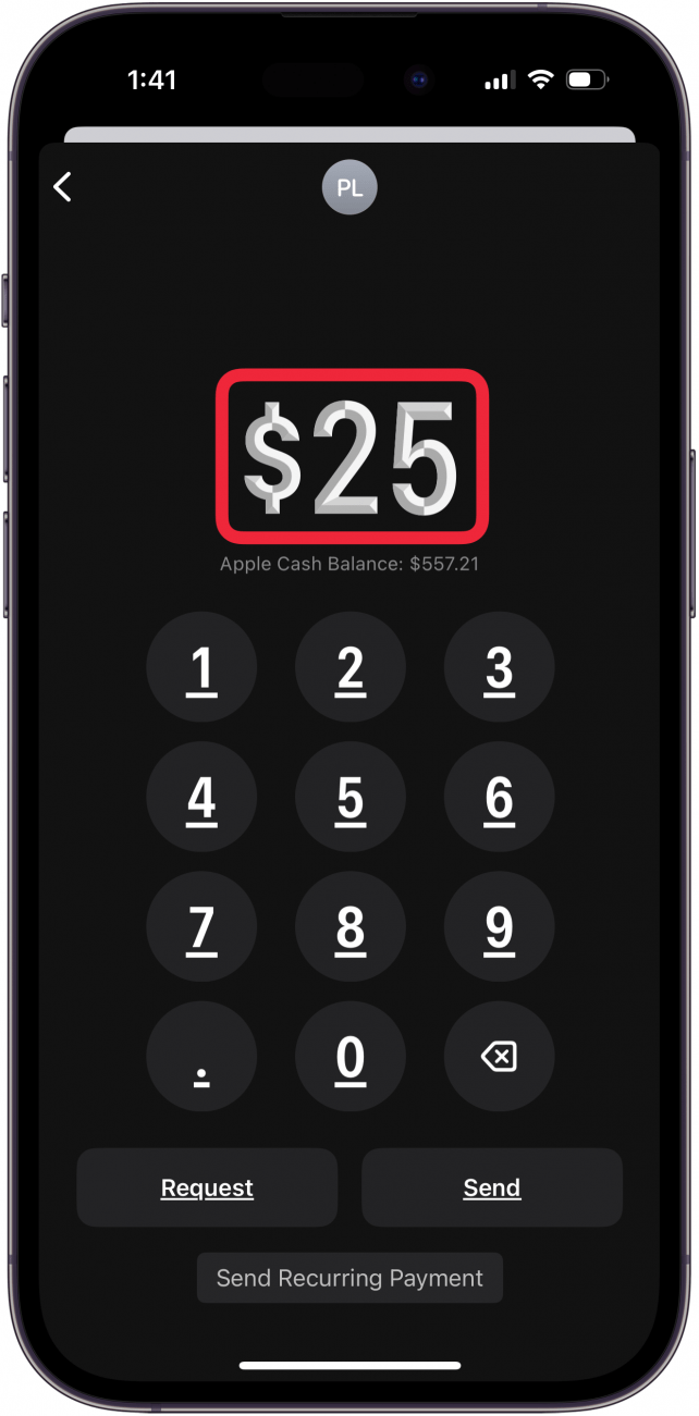 enter a dollar amount to send