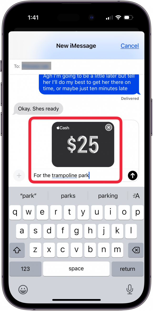 enter a note when you send money in apple pay