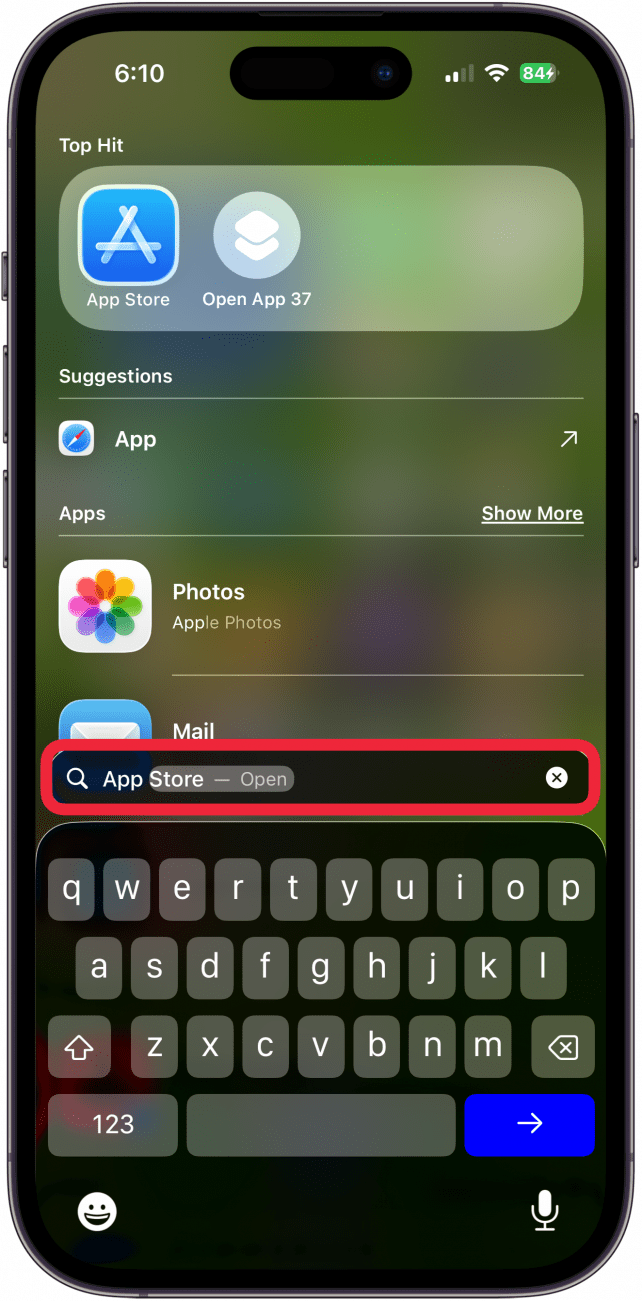 enter app store into search field enter app store into search field