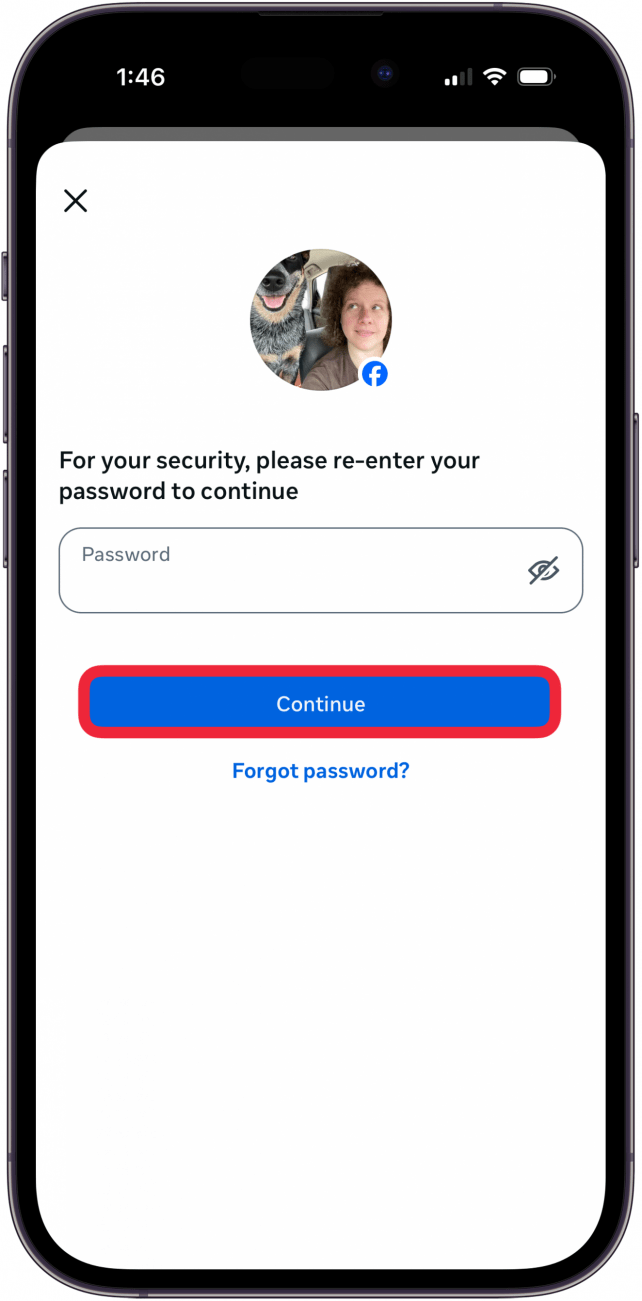 enter facebook password and tap continue enter facebook password and tap continue