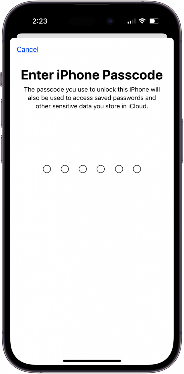 enter iphone passcode