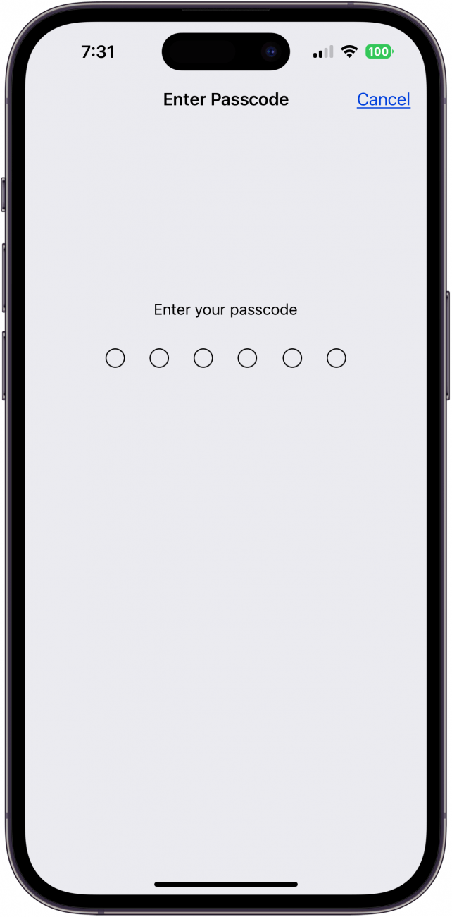 enter iPhone passcode