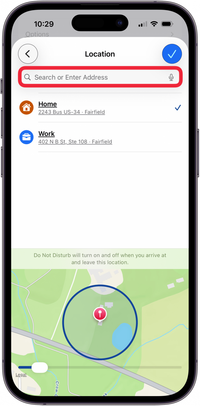 enter location dnd and tap check