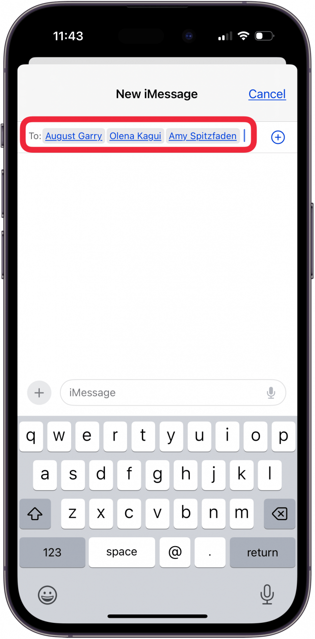 enter names to create contact group on iphone