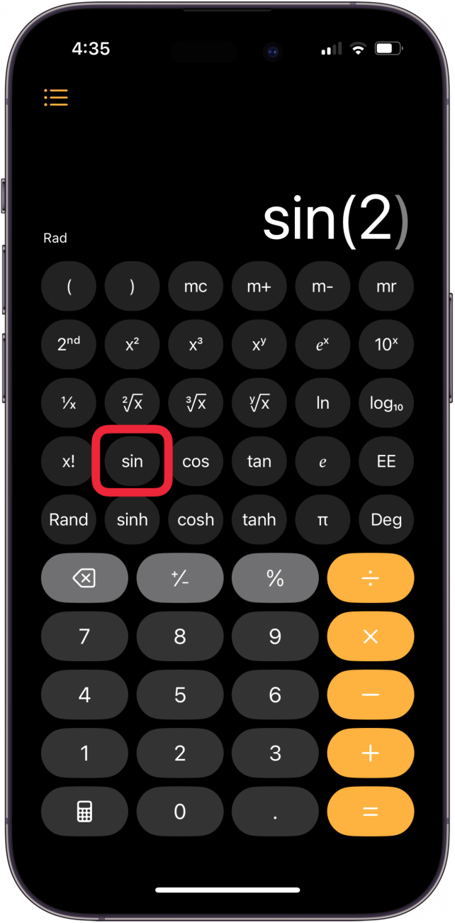 figure sin on iphone calculator