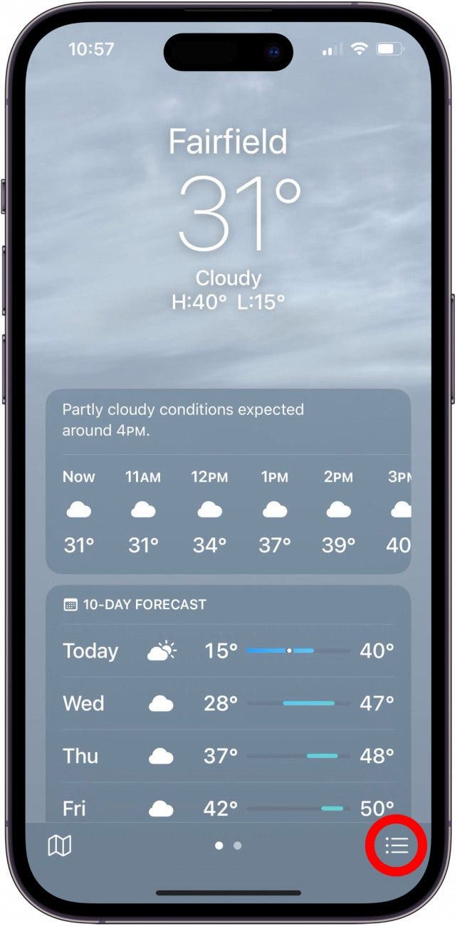 how to add location to weather app iphone tap menu icon