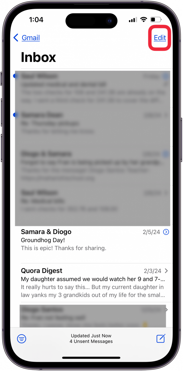 how to delete all gmail emails tap edit