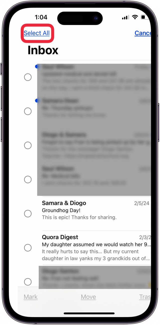 how to delete all gmail emails tap select all