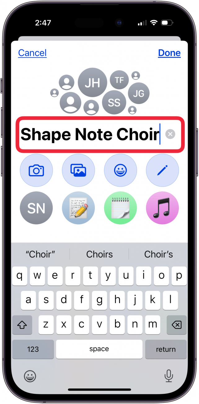 how to name a group text on iphone