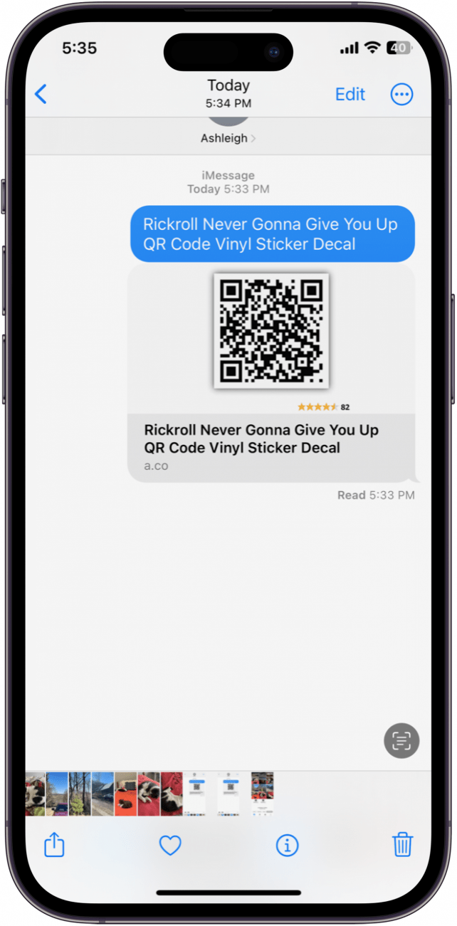 open email or text message with qr code to scan qr code from text message iphone or ipad Navigate to the QR code you want to scan.
