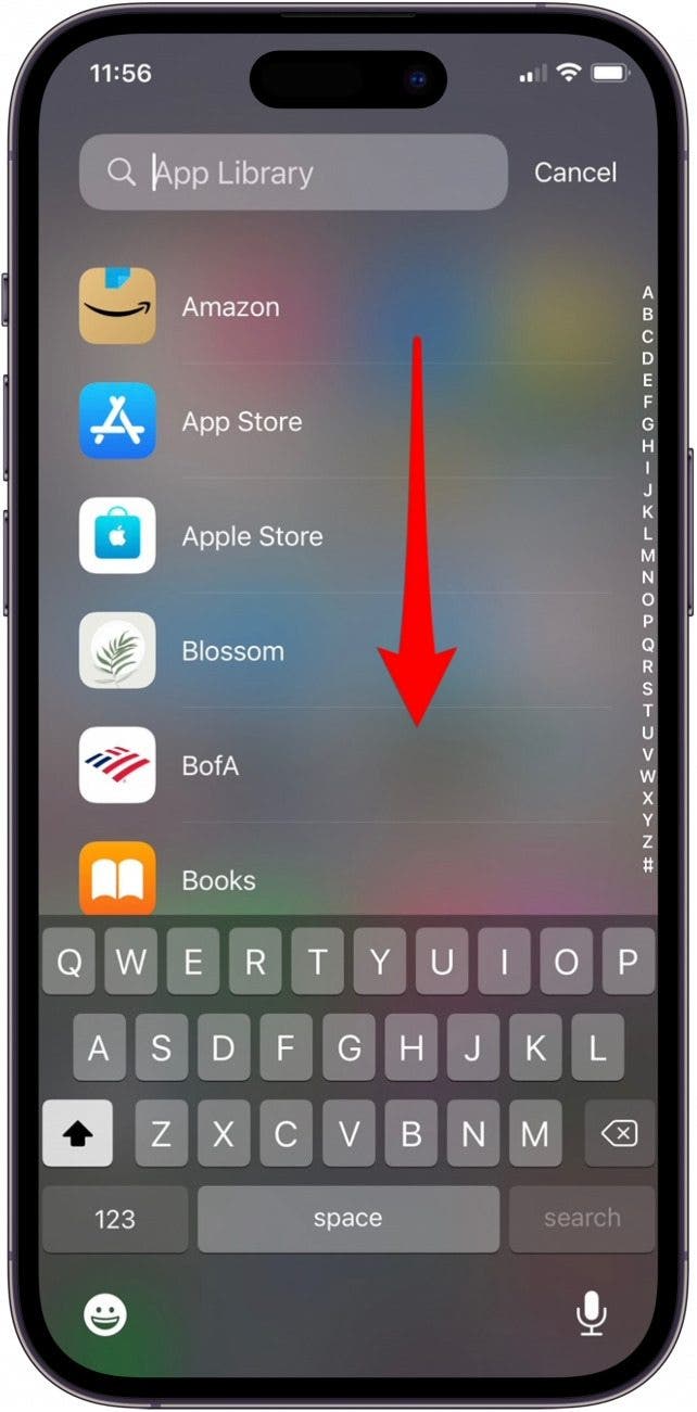 scroll through apps in app library to find missing iphone or ipad health app