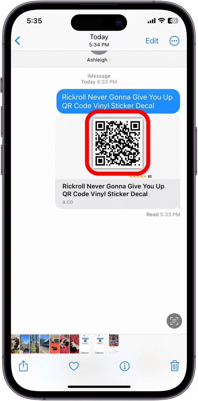 press and hold the qr code Press and hold the QR code.