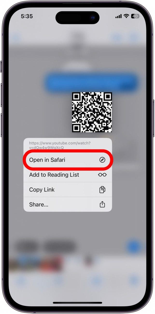 tap open in safari to open the link in the safari browser Tap Open in Safari.
