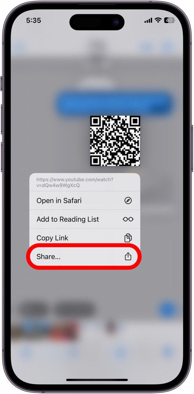 tap share to send the qr code link to someone else Tap Share if you want to send the QR code info to someone else.