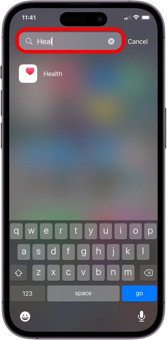 tap health into search field to find health app on iphone or ipad