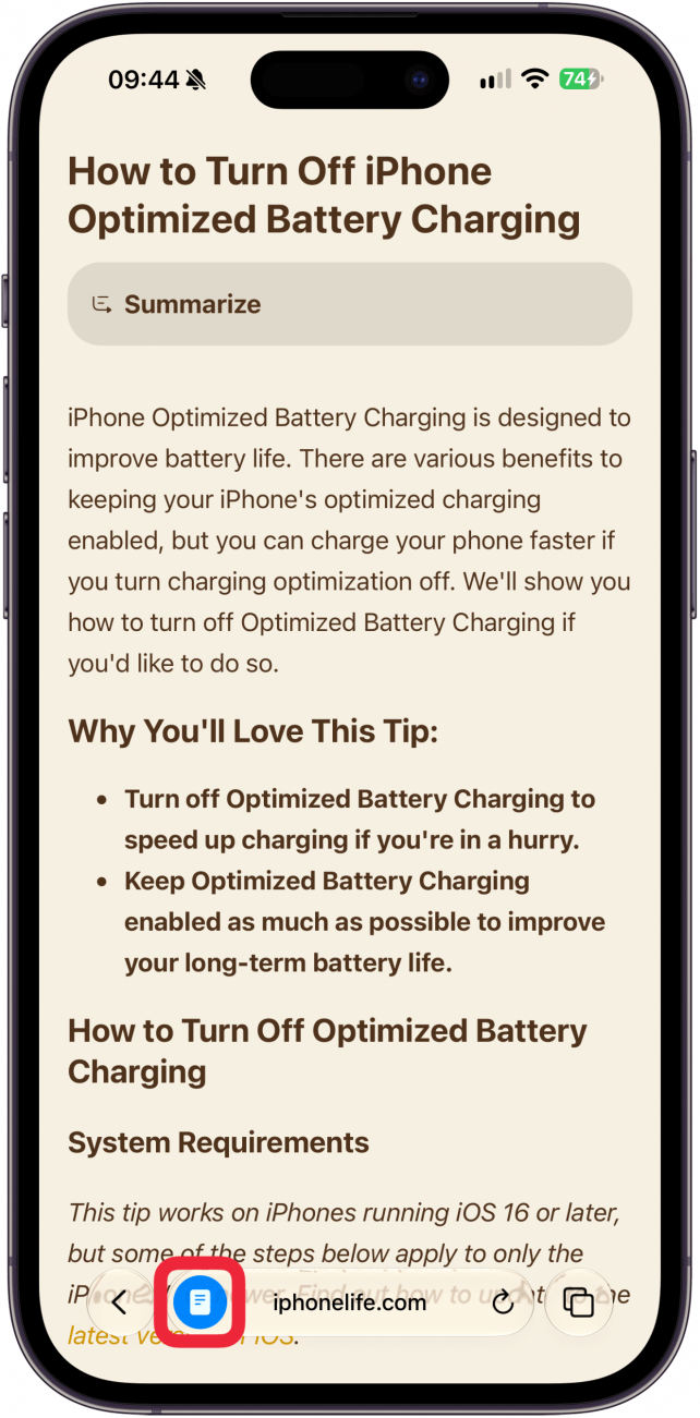 The page will change to Safari's reading mode, eliminating any ads or extraneous navigation menus. If you do not see the Show Reader button, it means the page does not work with Safari Reader. The Reader icon will now be blue to show that Reader view is active. Tap the icon again to see more Reader view options.