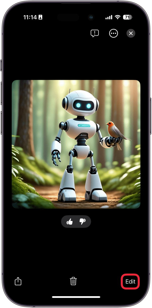 iphone image playground displaying a saved image with a red box around edit button