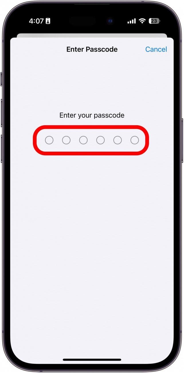 Enter passcode