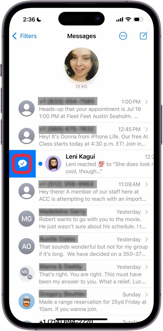 Tap unread icon