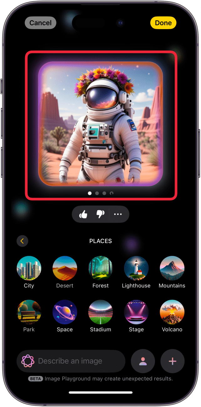 iphone image playground app with a red box around image