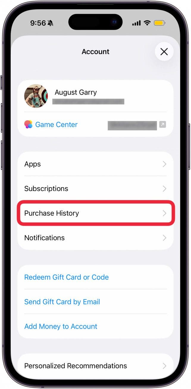 Tap Purchase History