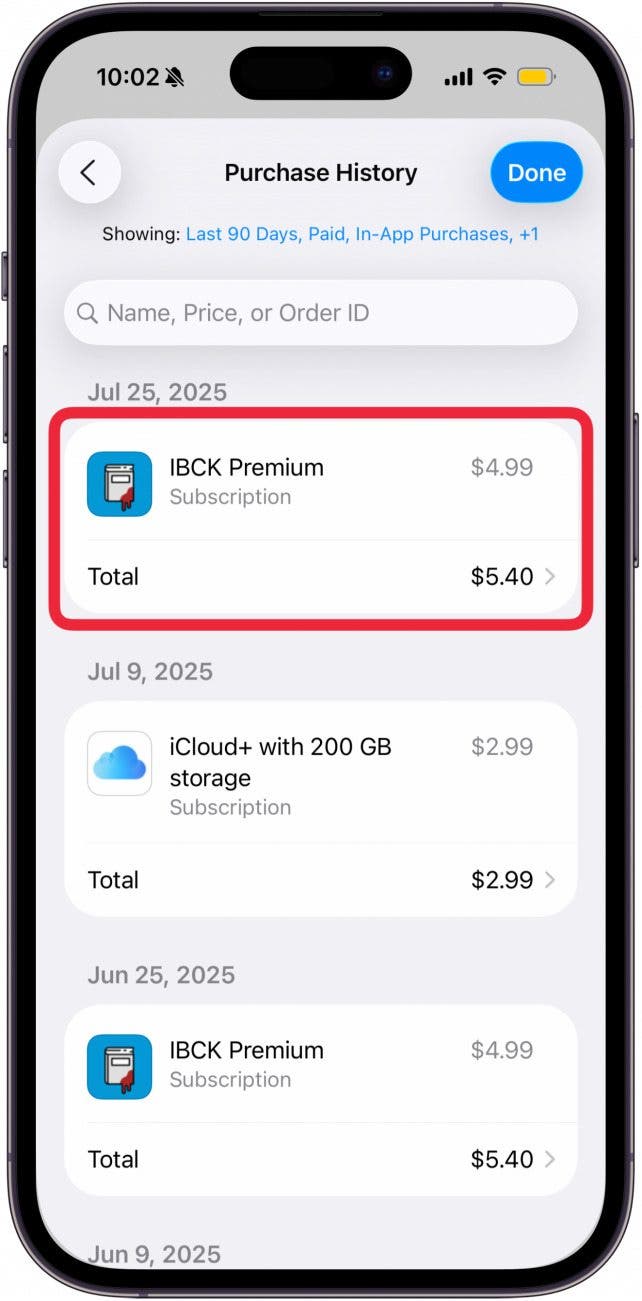 Tap a subscription to cancel it