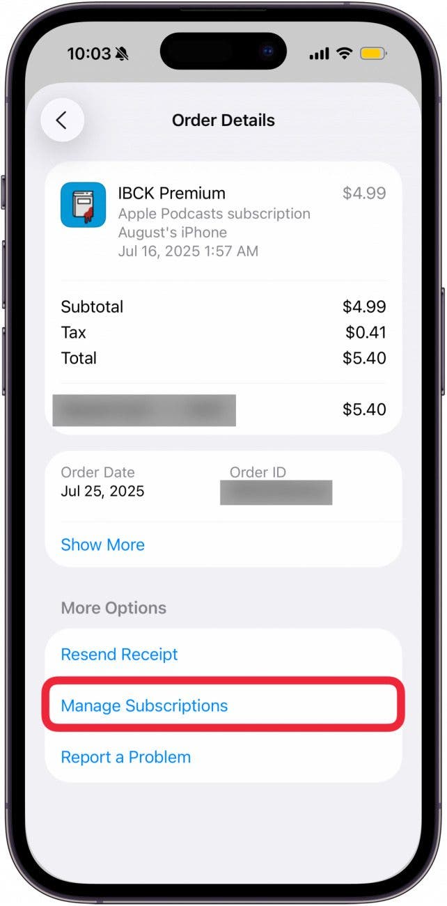 Tap Manage Subscription