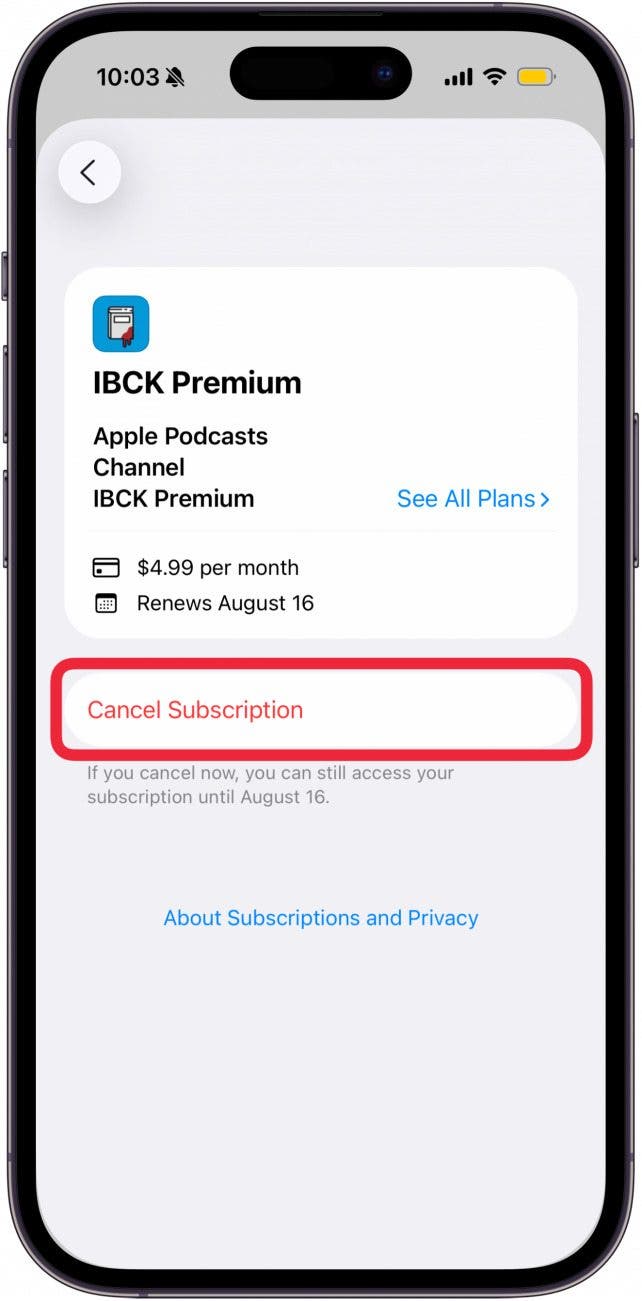 Tap Cancel Subscription