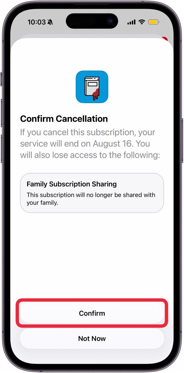 Tap Confirm to cancel
