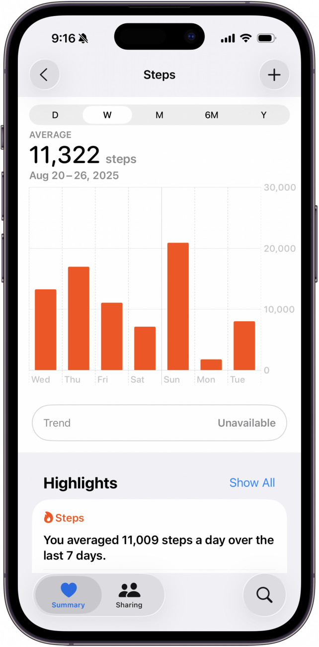 Showing steps in Health app