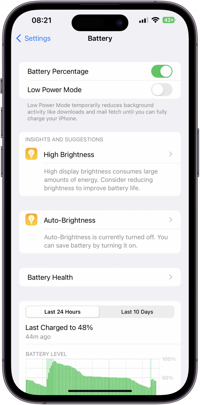 Battery Percentage Toggled On iPhone Charging Symbol