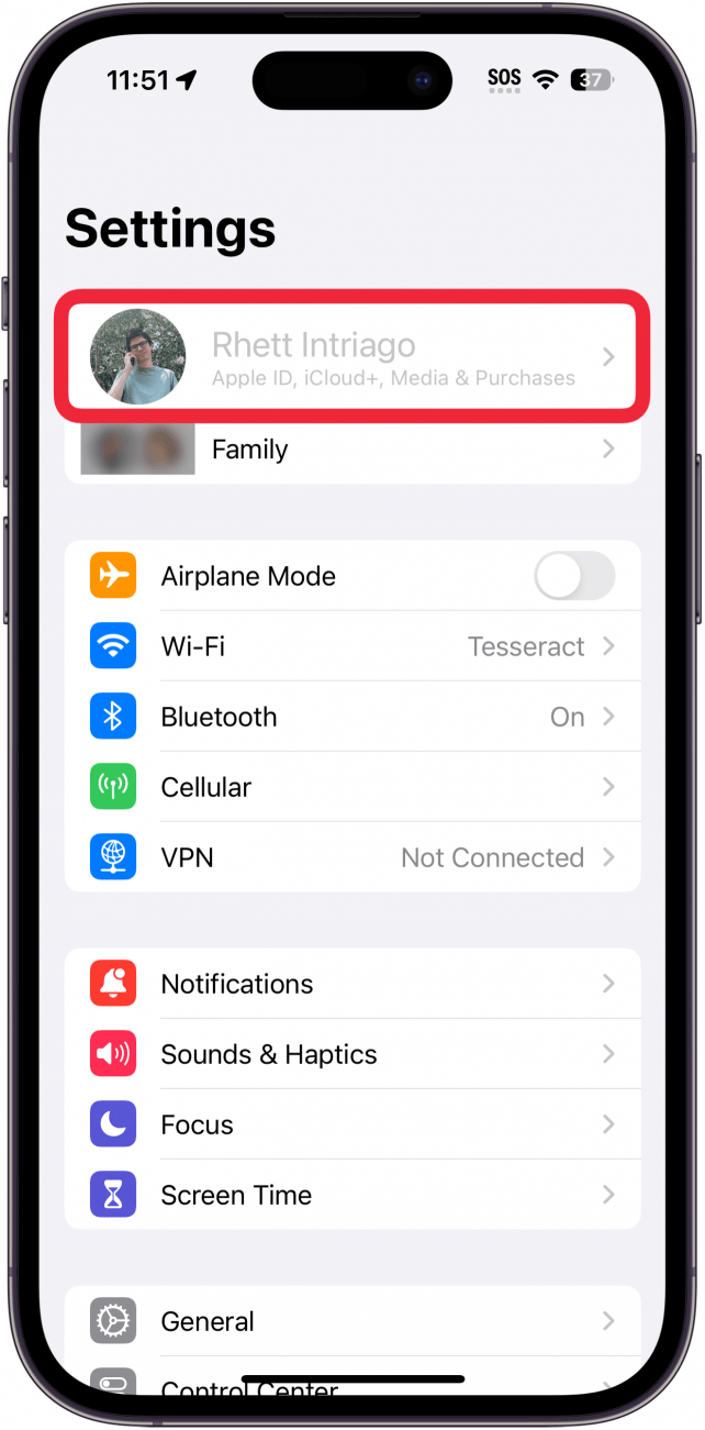 iphone settings screen showing a grayed out Apple ID with a red box around it
