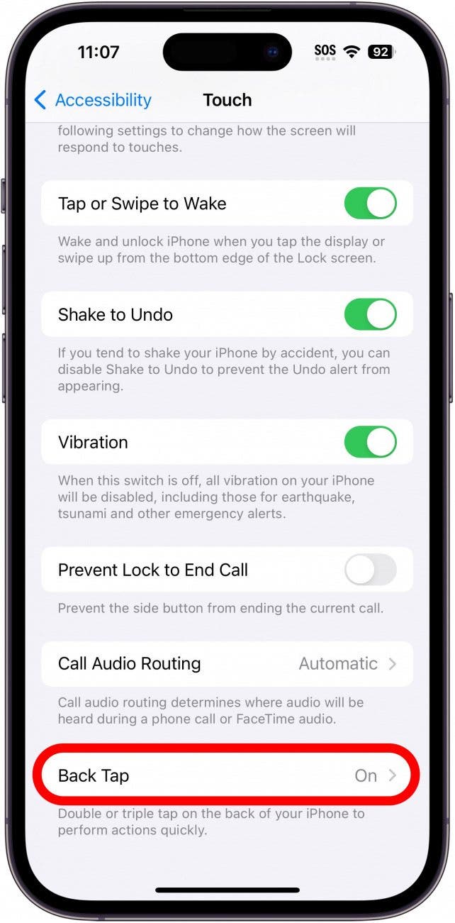Tap Back Tap if you want to disable it.