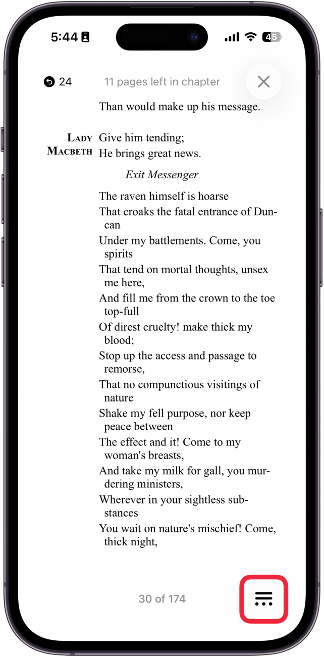 a screenshot of apple books with menu icon circled in red in the lower right