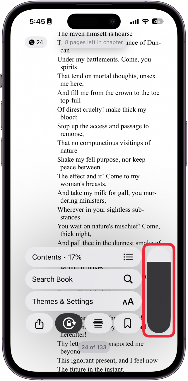 a screenshot of apple books with scroll slider circled in red