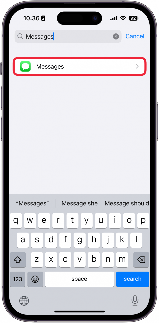 iphone settings with messages app outlined in red