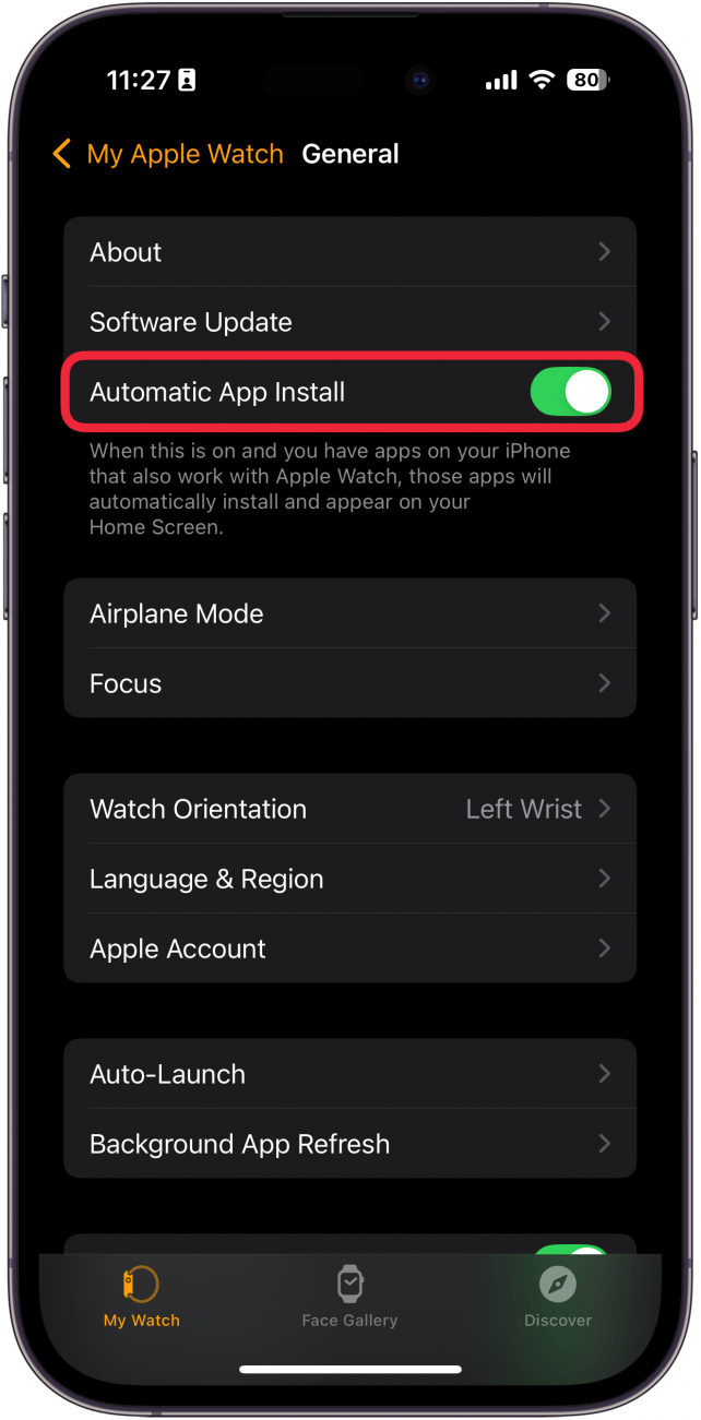 iphone general settings with a red box around automatic app downloads toggle